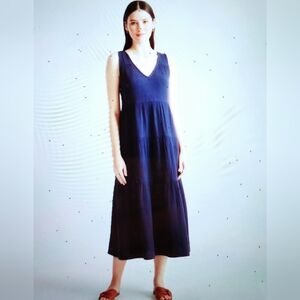 NWT FINAL MARKDOWN Quince Indigo Organic Cotton Tiered Maxi Dress M